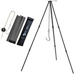 JasCherry Campfire Cooking Tripod, Adjustable Hanging Camping Tripod, for Cooking, Drying Clothes, Pot Roast, Grilling Outdoor Picnic Camping BBQ Cooking Hanger with Storage Bag