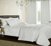 Modern 3 Piece Cleo Quilted Jacquard Bedspread Comforter Bed Throw Set With Pillow Cases (White, Double)