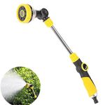 Watering Lance, Long Metal Spray Lance Garden Watering Wand 8 Adjustable Modes Spray Nozzle 180° Rotating for Hanging Basket Cleaning, Plants Watering, Car Washing, Pet Bathing 48cm