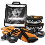 GearAmerica Off-Road Recovery Kit | Tow Strap + Tree Saver + Heavy Duty Snatch Block Pulley + Black D-Ring Shackles + Winch Line Dampener Bag + Recovery Gloves | Ultimate 4x4 Winching Accessories