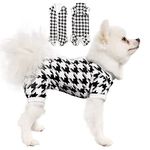 TONY HOBY Female/Male Pet Clothes Houndstooth Dog Pajama Dog Winter Thermal Jumpsuit Doggie Pjs, White（XL, White - Girls）