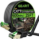 GearIT Cat 7 Outdoor Flat Ethernet Cable (25ft, Black) Direct Burial Rated LLDPE Jacket - Indoor Cat7 Shielded FTP 600MHz 10Gbps High Speed Gaming Computer Network RJ45 Snagless Patch Cord Internet