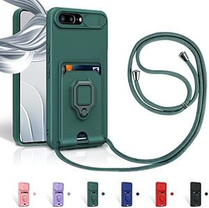 Aithne Funda con Cuerda para iPhone 8 Plus/7 Plus/iPhone 6s Plus/6 Plus Case con Ranura para Tarjetas,360 Anillo función de Soporte Cubierta -Verde