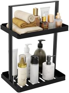 STWWO 2 Tier Bathroom Counter Organizer, Vanity Organizer for Bathroom Corner Shelf, Metal Standing Shower Caddy with Handle, Countertop Storage Rack for Kitchen, Bathtub, Black