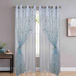 JVIN FAB 2 In 1 Cotton Embroidery Transparent Double Grommet Curtains With 80% Blackout Curtain Pooja Room/Living Room/Dining Hall/Hotel/Bedroom/Kid Room/Kitchen (Sky-White, 8 Ft) - Set Of 2 Pieces