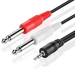 KEBILSHOP Aux 3.5Mm 1/8 Trs Stereo Male To 2/Dual 6.3Mm 1/4 Ts Mono P38 Audio Male Y Splitter Cable For Personal Computer, Laptop, Phone, Multimedia Speakers (Black, 3 Meter)