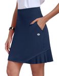 MoFiz Ladies Pleated Tennis Skirts with Shorts Athletic Golf Skort High Waisted Mini Skirt Running Workout Active Sports Skirt Pockets Navy US Size M