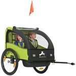Aosom 2-Seat Bike Trailer for Kids, Baby Bicycle Trailer with Storage Bag, 5-Point Harness, 20" Rubber Wheels, Safety Flag, Reflectors, Shock Absorber System, for 18+ Months, Green