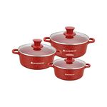 Wonderchef Granite Die-Cast Non-Stick 6-Piece Casserole Set with Lids | Induction Bottom |Soft-Touch Handles | Virgin Grade Aluminium | PFOA and Heavy Metals Free| 3.5mm Thick | 2 Years Warranty | Red