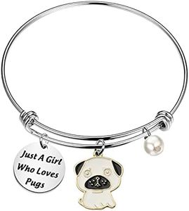 WSNANG Pugs Dog Bangle Jewelry Just A Girl Who Loves Pugs Bracelet Pug Mom Gift Dog Lover Gift, 7 inches, Stainless Steel, stainless steel,