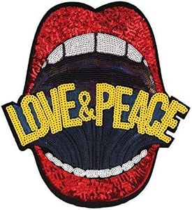 Large Red Mouth Patch Iron on or Sew on Lip Sequin Patches Embroidered Badge Motif Applique Compatible Clothing Jeans T-Shirt (Red)