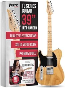 LyxPro 39” Electric Guitar Left Hand TL Series, Full-Size Paulownia Wood Body, 3-Ply Pickguard, C-Shape Neck, Ashtray Bridge, Quality Gear Tuners, 3-Way Switch & Volume/Tone Controls, 2 Picks, Natural