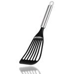 Contiup Cooking Fish Spatula,Nylon Square Slotted Egg Spatula Turner with Stainless Steel Handle,Thin Egg Flipper Utensils for Nonstick Cookware,Black