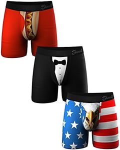 Shinesty Hammock Support Mens Boxer Briefs with Pouch | Mens Underwear Flyless | US Small 3 Pack Hot Dog/Mascot/Tux