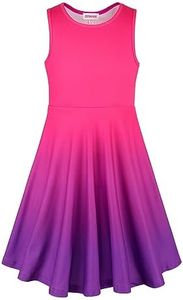 JESKIDS Little Girls Dress Sleeveless Casual Twirl Dresses Print Sundress Gradient Red Purple 8-9 Years