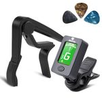 Guitar Tuner and Guitar Capo Set, Clip-On Tuner Digital Electronic Tuner Acoustic with LCD Display for Guitar, Bass, Violin, Ukulele, Banjo (Tuner+Cpao) (Tuner + Capo)