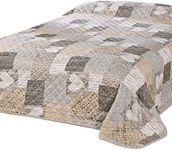 Delindo Lifestyle Bedspread Bed Throw Hearts for Double Bed, Patchwork Brown, 240 x 260 cm