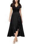 MIUSOL Women's Elegant V-Neck Lace Evening Formal Party Wedding Guest Long Dress (Large, Black)