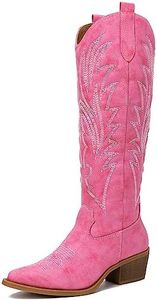 GLOBALWIN Women's The Western Cowboy Cowgirl Embroidered Knee High Boots, 23yy12 Pink, 8