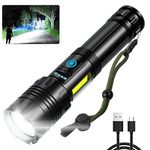 Rechargeable LED Flashlights High Lumens: 120000 Lumen Super Bright Flashlight, 7 Modes with COB Work Light, Zoomable, IPX6 Waterproof, Powerful Handheld Flash Light for Emergencies, Camping, Hiking