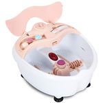 Giantex Foot Bath Massager Spa, Warm Heat Bubbles 4-Head Electric Handheld Pedicure Scrubber Removable Cover Vibration Massage, Double-Layer Barrel Non-Cracking Foot Baths w/Callus Remover (Pink)
