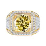 WAHZAUS Moissanite Engagement Rings for Men 1ct D Color VVS1 Diamond Rings Yellow/Blue/Green Moissanite Wedding Bands with Certificate (Yellow,8)