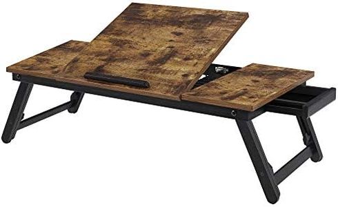 SONGMICS Laptop Desk, Bed Sofa Breakfast Tray, Adjustable Tilt Top, Right-Left Handed, Adjustable Folding Legs, Drawer, Rustic Dark Brown ULLD110B01