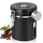 Pitmoly Airtight Coffee Canister with CO2 Valve,14OZ Food Storage Container, 1.5L Stainless Steel Coffee Storage Jar with Date Tracker and Measuring Scoop for Coffee Beans, Grounds, Sugar and Flour