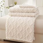 VANJOROY Fleece Blanket Large Throw for Sofa and Bed,400 GSM Lightweight Blanket, 100% Microfiber Fuzzy Soft Warm Cozy Fluffy Wool Throw for Chair,Couch,Travel.. (127×152cm, Beige White)