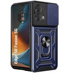 TheGiftKart Tough Armor Motorola Moto Edge 50 Fusion 5G Bumper Back Cover Case | Sliding Camera Cover, Kickstand & Ring Holder | 360° Protection Case for Moto Edge 50 Fusion (PC & TPU, Greyish Blue)