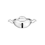 Bergner Argent Junior Chef Triply Stainless Steel 16 cm Kadai with Stainless Steel Lid, 1.1 L Kadhai/Indian Wok, Durable Cookware, Mirror Finish, Induction Base and Gas Ready, Silver