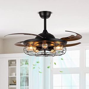 Depuley 5-Light Ceiling Fan with Remote, 106CM Retractable Blades Industrial Ceiling Fans with Lights, Vintage Chandelier Fans with lamp for Kitchen, Dining Room, Living Room, Bulbs Not Included