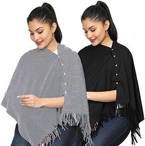 nene Breastfeeding Multi Purpose Scarf The Jersey Cotton Nursing Shawl, Breathable Breastfeeding Cover- Pack of 2 Large Size 180cmX55cm (Navy-Black)