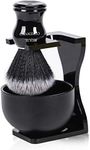 Je&Co Men's Shaving Brush Set, 3 in 1 Synthetic Shaving Brush with Acrylic Stand and Steel Bowl