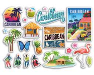 A5 Sticker Sheet Caribbean Landmarks Vinyl Stickers - Beach Summer Tropical Coast Flamingo Airport Stamps Skyline Flag Map Travel Holiday Scrapbooking Luggage #79212