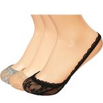 kilofly Lace Liner No Show Sling Back Socks with Forefoot Cushion [Set of 3 Pairs]