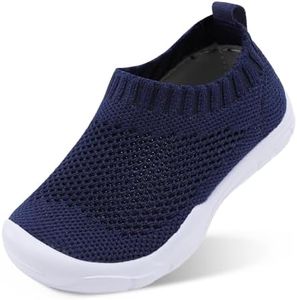 JOINFREE Toddler Kids Boys and Girls Slip on Knit Sneaker Soft Sock Walking Shoes Navy Blue 8 Toddler