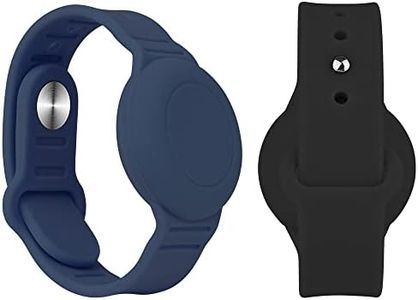 2 Pack Airtag Waterproof Wristband Compatible with Apple AirTag,Soft Adjustable Airtag Bracelet, Airtag Watch Band for Kids Toddler Baby Children Elders (Black & Midnight Blue)