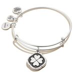 Alex and Ani Path of Symbols Expandable Bangle for Women, Four Leaf Clover Embossed Charm, Rafaelian Silver Finish, 2 to 3.5 in, S, Non-Precious Metal, no gemstone