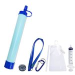 1 outdoor water filter, portable emergency survival multi-function straw filter system, suitable for camping, hiking, mountaineering and fishing (send compass)