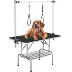 46" Dog Grooming Table Foldable Pet Grooming Tables with Adjustable Arm Noose Storage Mesh Tray Maximum Capacity Up to 330lbs Black