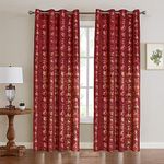 Tititex Luxury Golden Red Velvet Blackout Curtains 84 inch Length 2 Panels Sets for Bedroom Window Drapes Thermal Curtains with Grommets, Gold Foil Print for Living Room