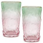 TOSSOW Drinking Glasses, Glacier Glasses Mug Glasses Set of 2 Water Glasses 350ML Glacier Pattern Glass Cups for Wine, Beer, Juice, Mojito and Cocktail(Pink Green)