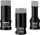 3pc Dry Diamond Core Drill Bits, Diamond Hole Saw Kit for Porcelain Ceramic Tile Granite Marble with 5/8-11 Thread with Size 5/8 Inch (16mm)，7/8 Inch (22mm)，1-1/8 Inch (28mm)