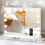 YITAHOME Vanity Mirror with Lights and Bluetooth Speaker & Wireless Charger, 23"x18" LED Makeup Mirror, Lighted Makeup Mirror with Lights, Touch Screen with Dimmable 15 Bulbs, USB Type-C Charging Port