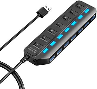 ONFINIO USB Hub 3.0, 7 Port USB Hub Splitter with Individual On/Off LED Switches, 5Gbps HighSpeed Data USB Extension for Laptop, iMac, USB Flash Drives, Mobile HDD, Printer, Camera and More