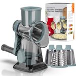 GORCI Cheese Grater Cheese Shredder with 3 Interchangeable Blades, Rotary Cheese Grater Manual Vegetable Slicer with Non-slip Suction Base Peanut Nuts Grinder Vegetable Shredder Clear