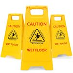 MATTHEW CLEANING 25'' Industrial Wet Floor Sign 3 Pack 2-Sided Safety A-Frame Birght Yellow Multilingual Warning Signs Commercial Caution Wet Fold-out Floor Signs For Indoors and Outdoors