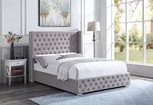 Home Treats Ottoman Double Bed With Winged Headboard Tall | Upholstered Brushed Velvet Bed Frame Double | Deluxe Designer Bed