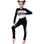 Kids Girls Hooded Crop Top & Trendy Fashion Legging Sets - Boss Babe Hooded Crop Set Black 9-10